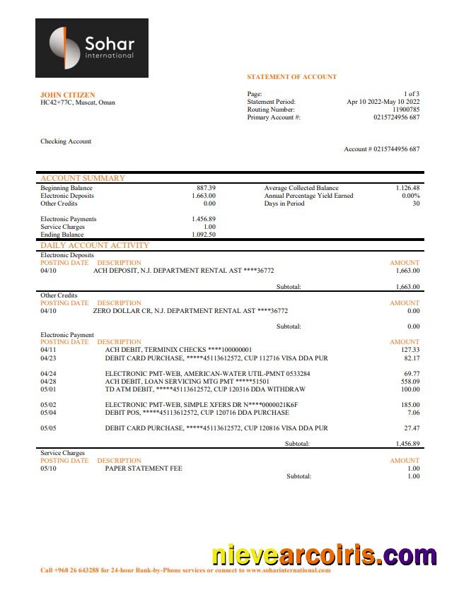 Oman Sohar International bank statement
